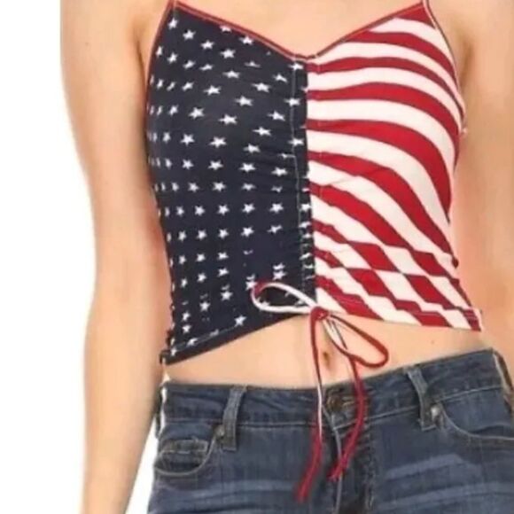Bear Dance flag patriotic tank top - center rut he’s with tie -adjustable traps - Picture 2 of 6